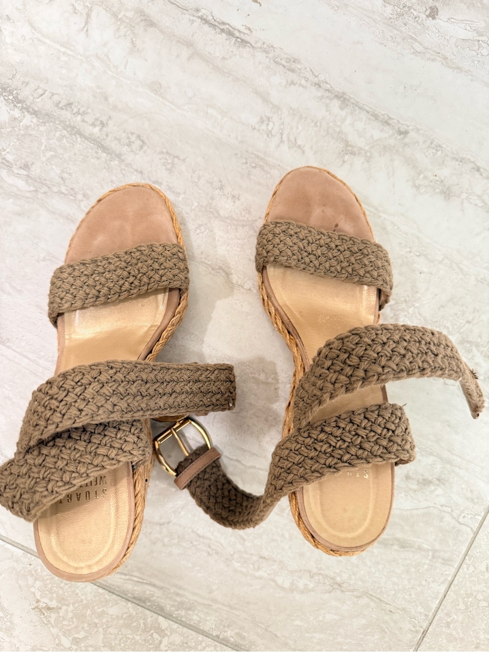 Stuart Weitzman Braided Espadrille Sandals in Taupe Brown